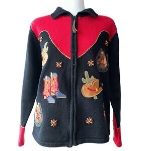 Tiara Women's Black and Red Sweater western vintage